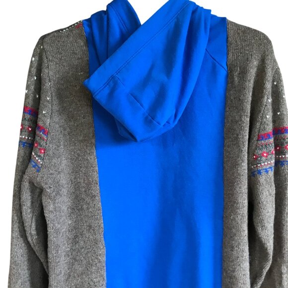 Upcycled Hoodie, Reindeer Sweater Sleeves, L-XL: Christmas Sweatshirt Jacket - Picture 10 of 12